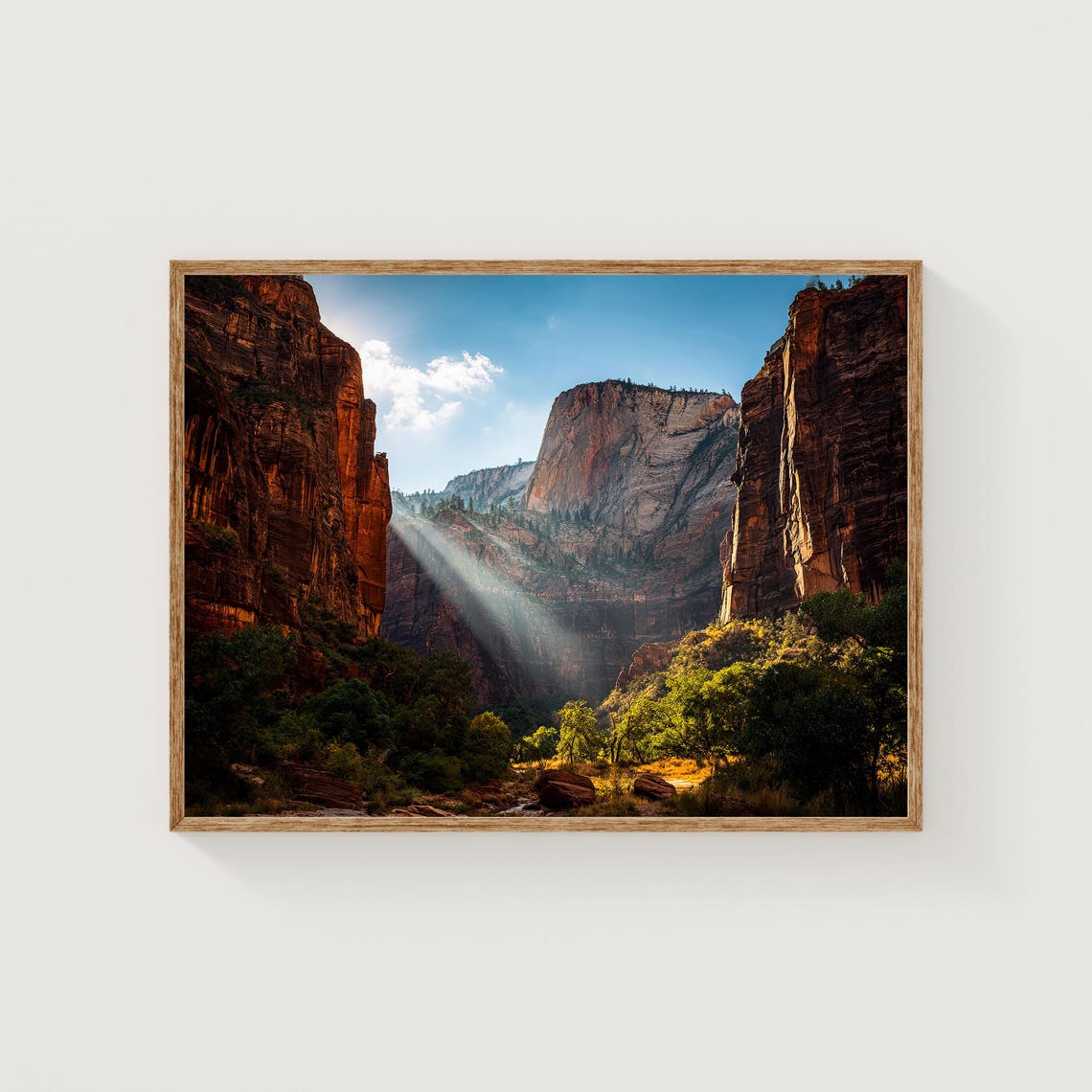 Zion National Park Canyon Sunbeam Red Rock Cliffs Photo Print
