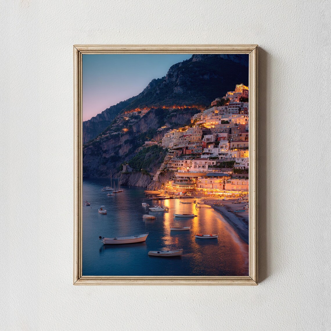 Amalfi Coast Night Harbor Lights Italy Coastline Poster for Nursery Room Decor