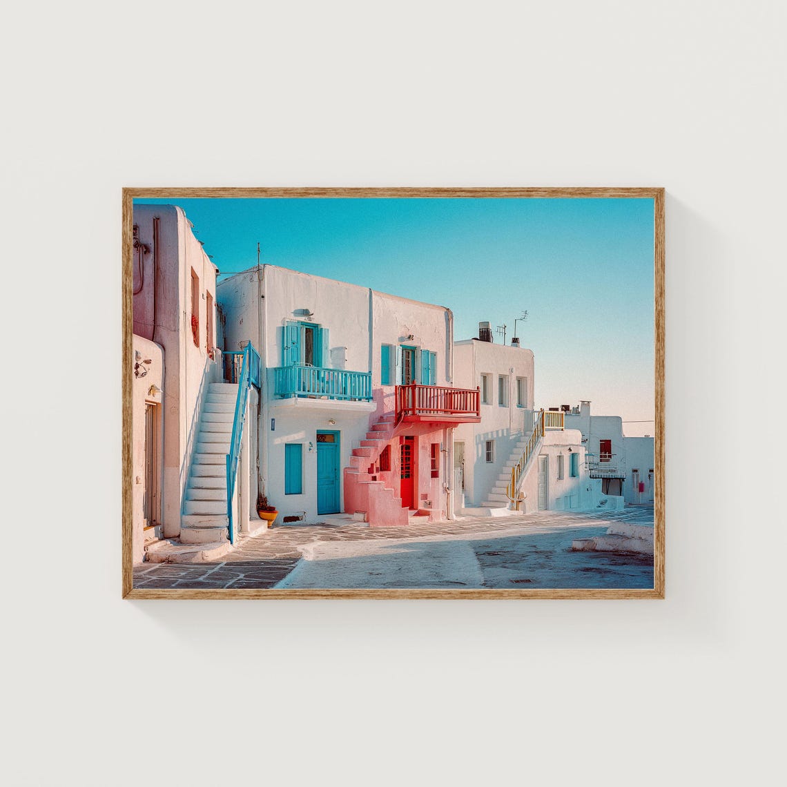 Mykonos Greece Whitewashed Village Colorful Balconies Travel Print