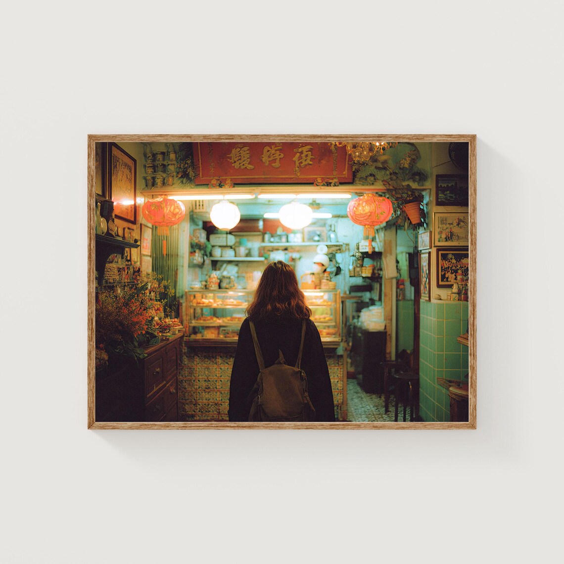 Asian Night Market Cinematic Street Scene Travel Photo Poster