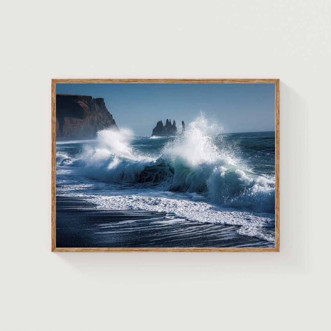 Dramatic Iceland Black Sand Beach Crashing Sea Stacks Poster