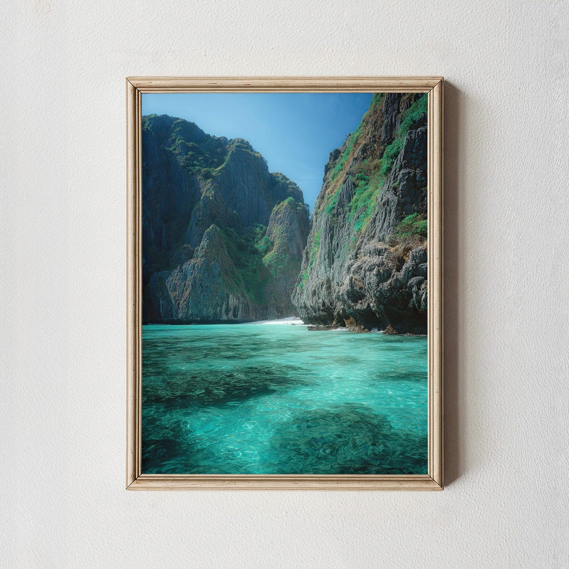 Tropical Turquoise Cove with Tall Limestone Cliffs Beach Poster