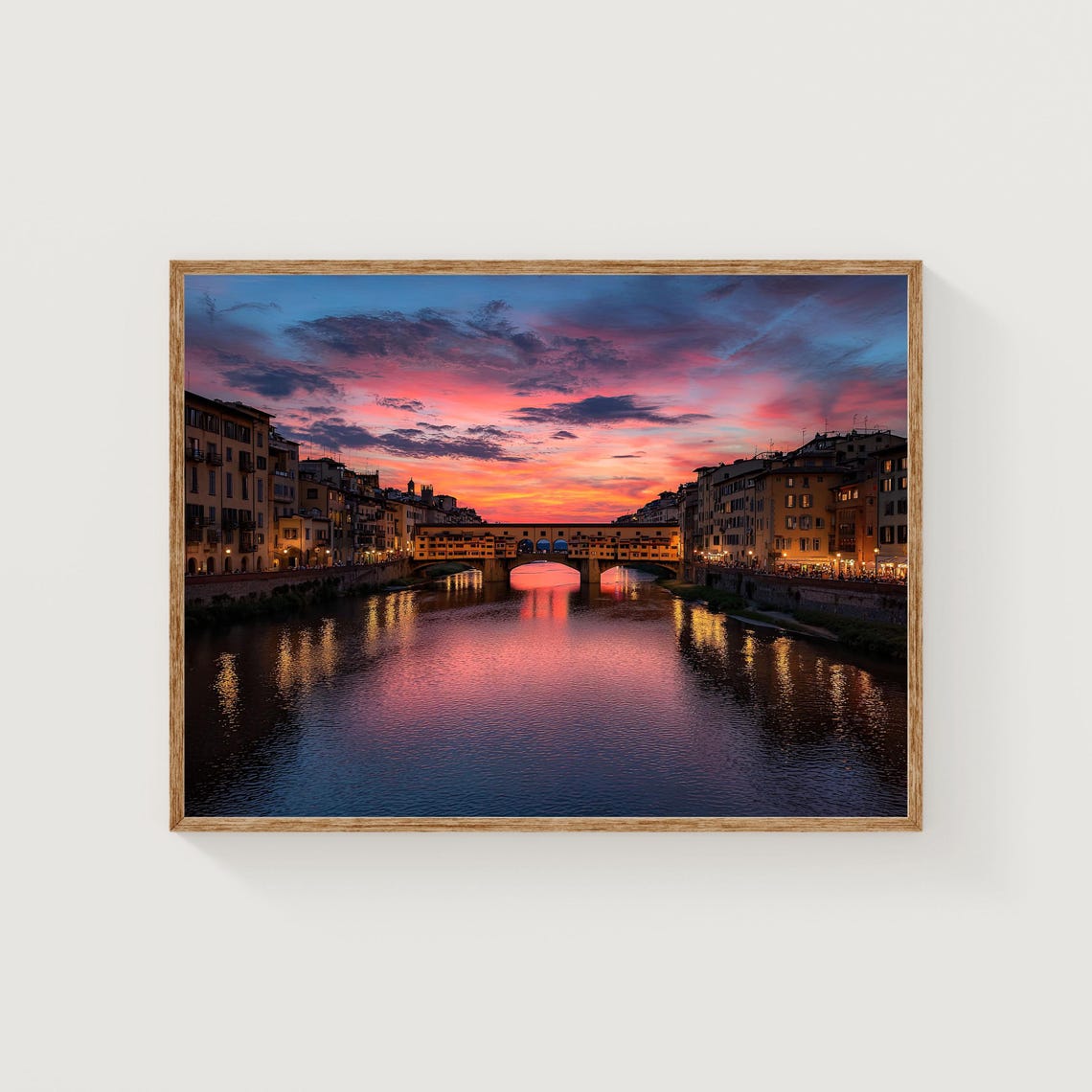 Florence Ponte Vecchio Sunset Arno River Tuscany Riverfront Art Poster