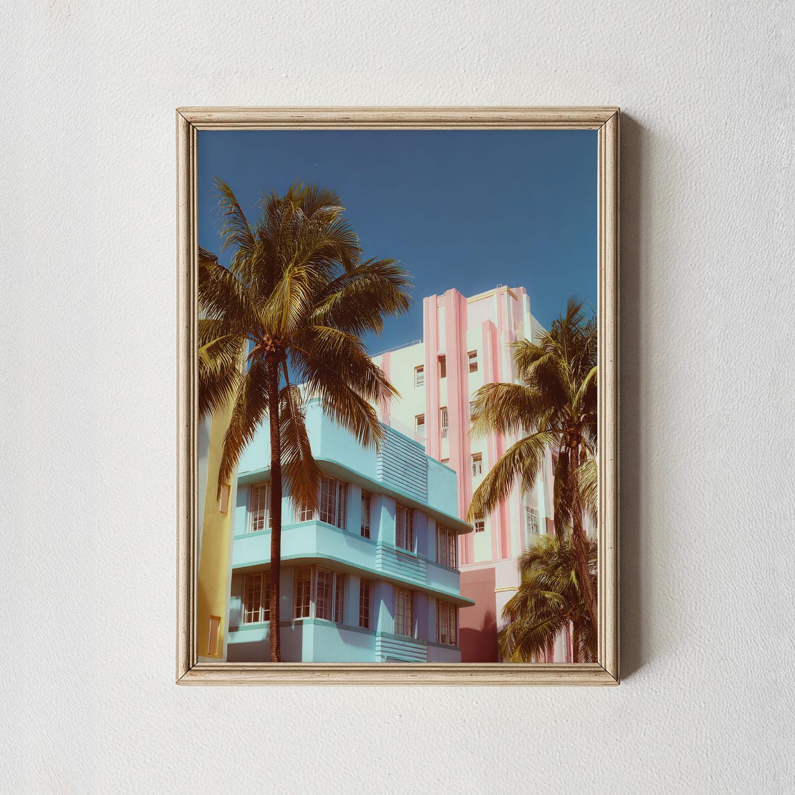 Miami Beach Art Deco Pastel Hotels with Palm Trees Photo Poster