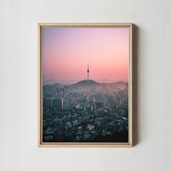 Seoul Sunset Skyline Print Namsan Tower Korea Cityscape
