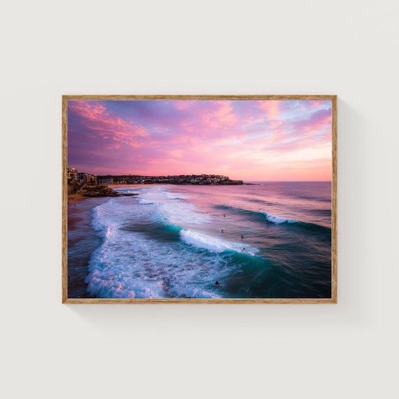 Bondi Beach Sunrise Art Print Pink Sky Ocean View Sydney Australia