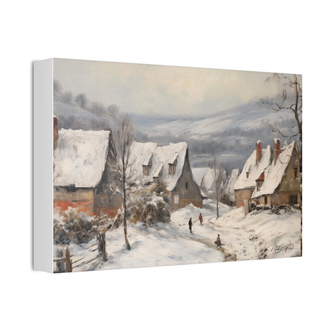 Snow Covered Village Winter Daytime Scene Landscape Art Poster - Image 3