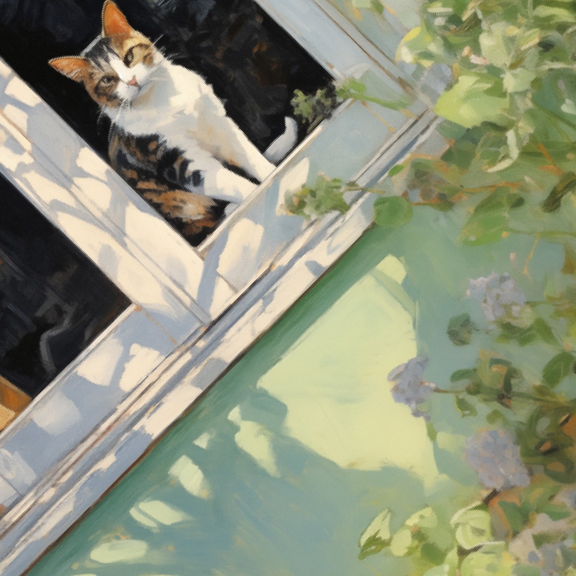 Calico Cat Sitting In A Sunny House Window Watching Birds Poster - Image 5