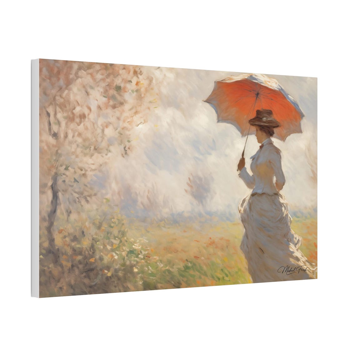 Lady With Red Parasol Walking Through Meadow Classic Art Poster - Image 5