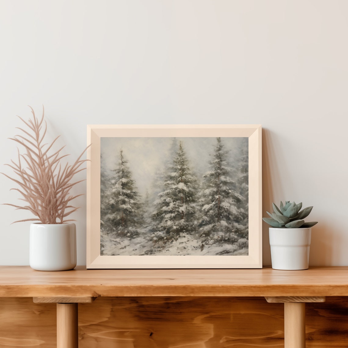 Evergreen Trees Under Snowfall Vintage Inspired Landscape Print - Image 5