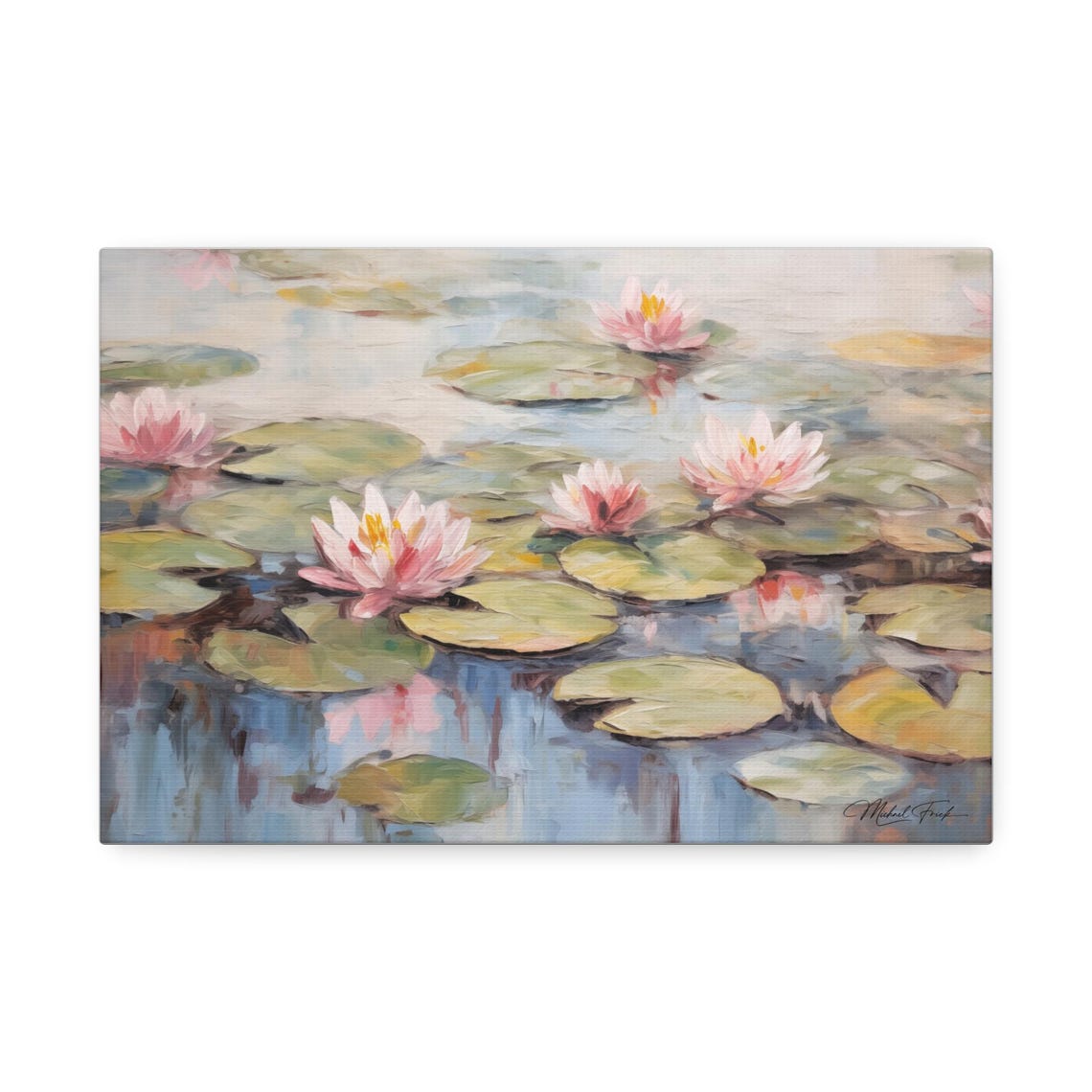 Pink Water Lilies Pond Bloom Classic Floral Art Scene Poster - Image 2