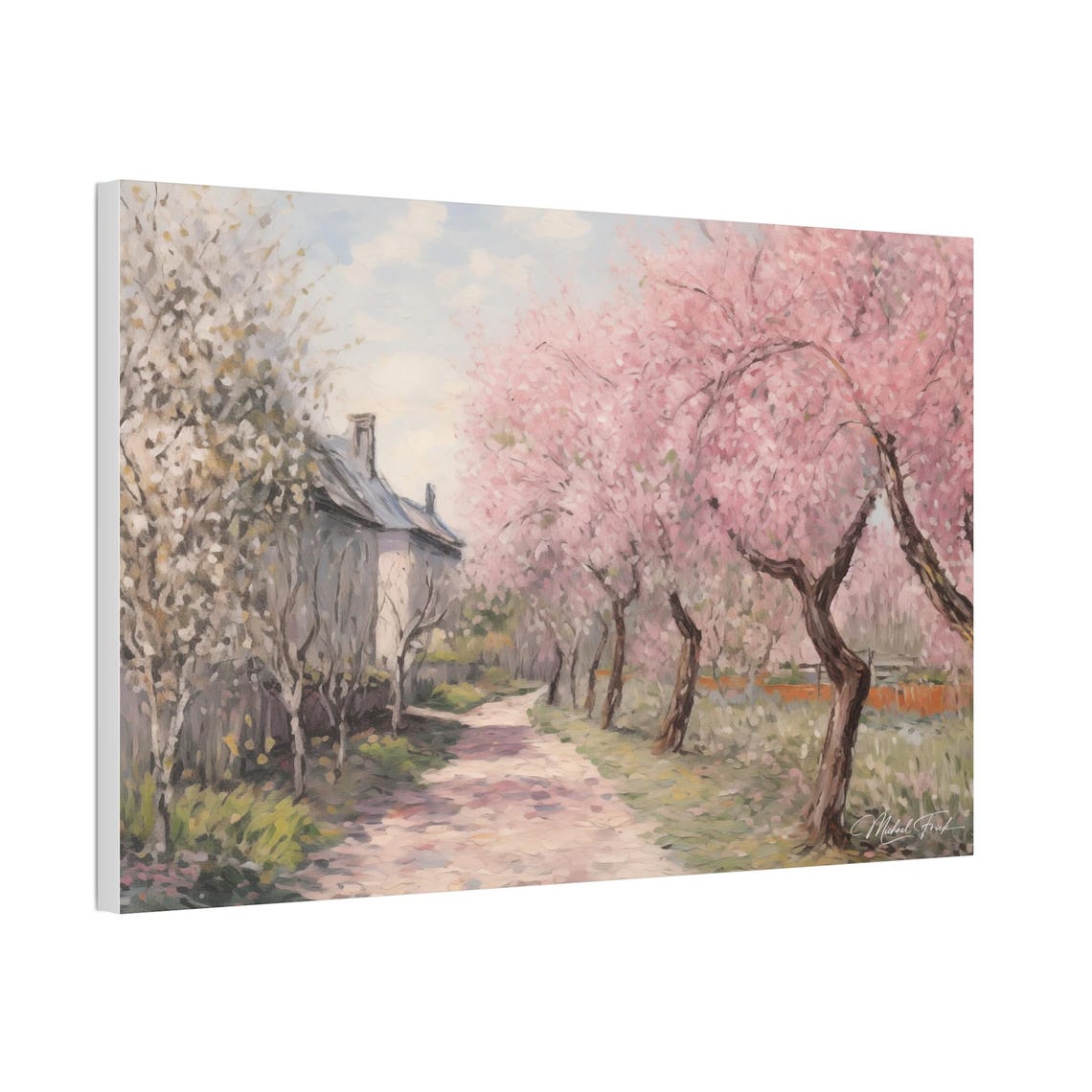 Cherry Blossom Path Winding Past Country Houses In Spring Wall Art - Image 5