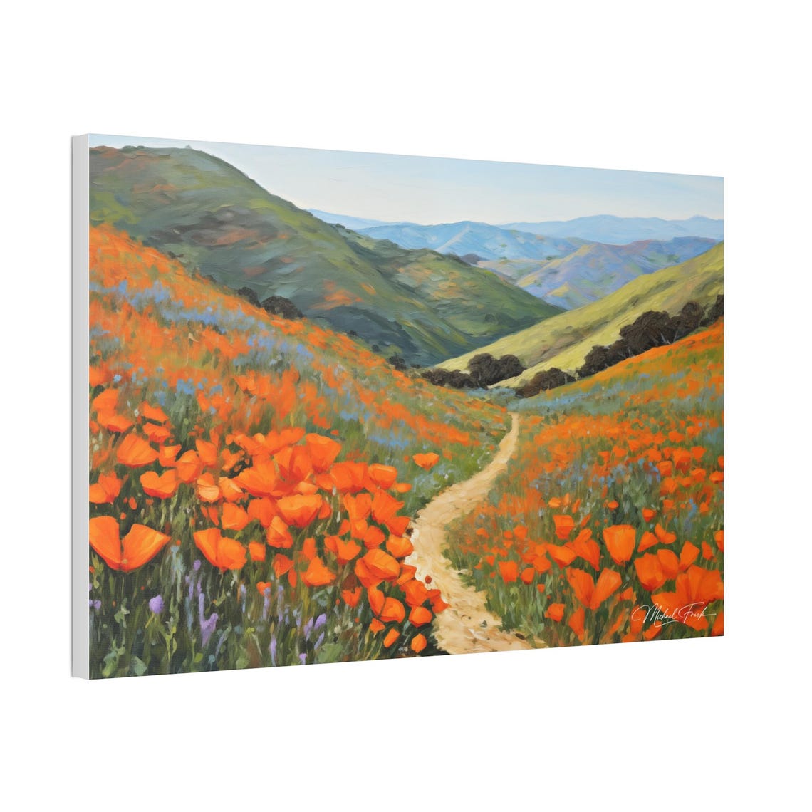 Orange California Poppies Covering A Hillside Valley Path Poster - Image 5
