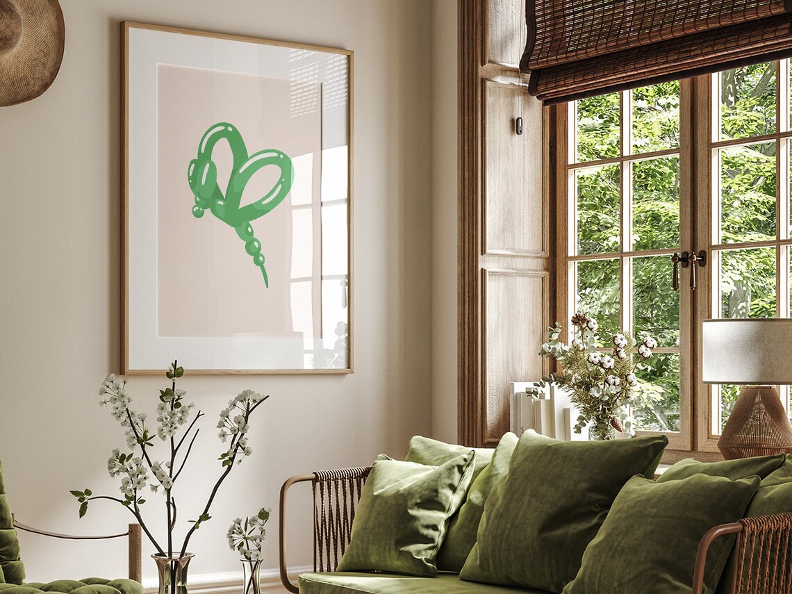 Green Balloon Heart Pop Art Minimalist White Background Wall Poster - Image 4