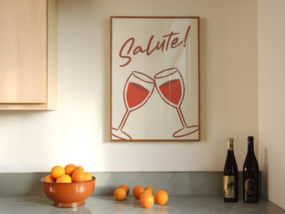 Salute Clinking Wine Glasses Italian Toast Retro Bar Kitchen Poster