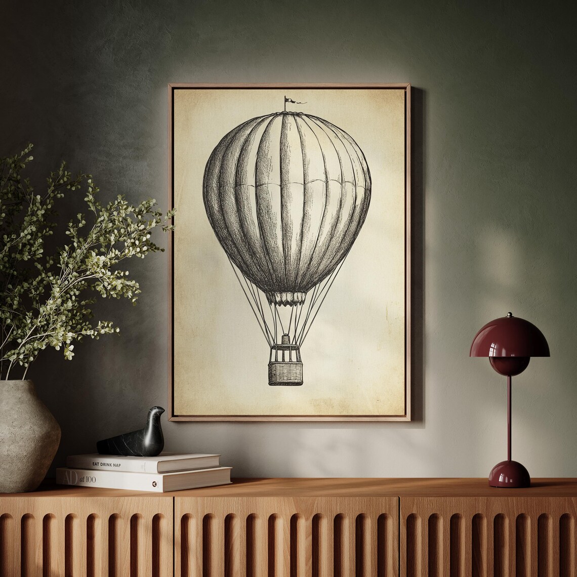 Antique Hot Air Balloon Vintage Retro Ink Sketch Travel Poster - Image 5