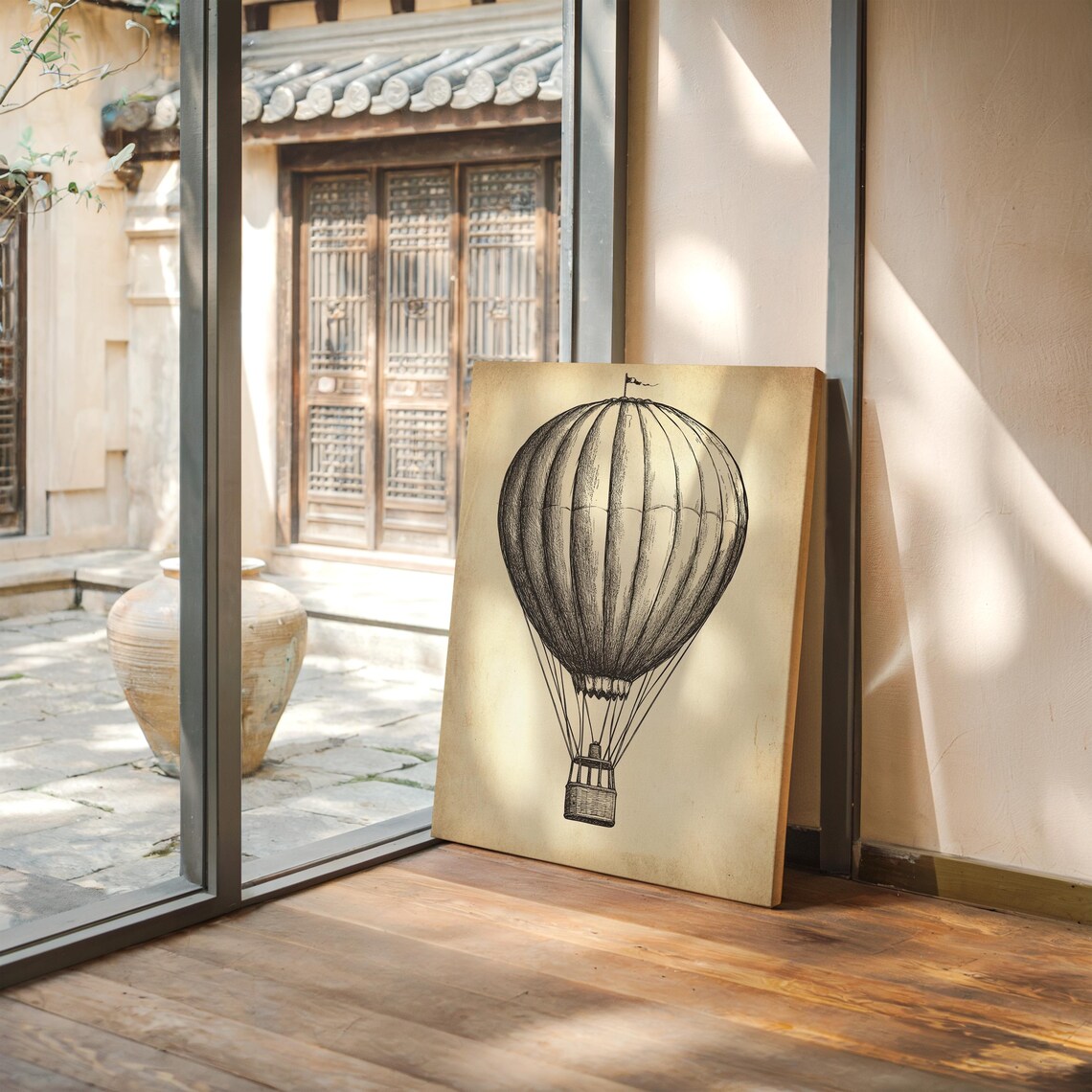 Antique Hot Air Balloon Vintage Retro Ink Sketch Travel Poster - Image 2