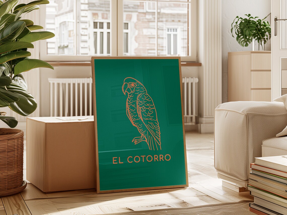 El Cotorro Mexican Loteria Parrot Line Art Emerald Green Wall Poster - Image 4