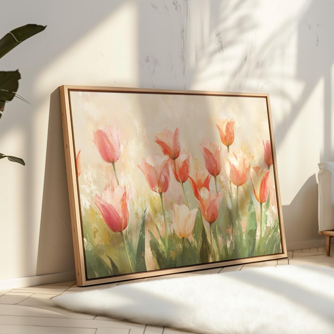 Pink Tulip Field Soft Watercolor Spring Blossom Floral Art Print - Image 5
