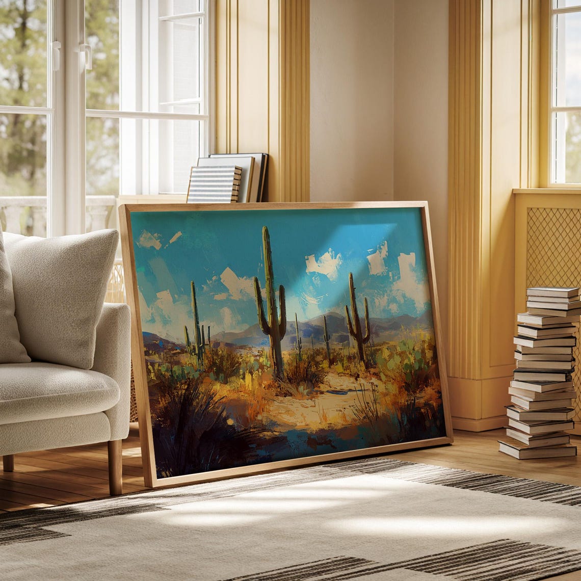 Saguaro Desert Landscape Blue Sky Cacti Southwest Impressionist Poster - Image 4