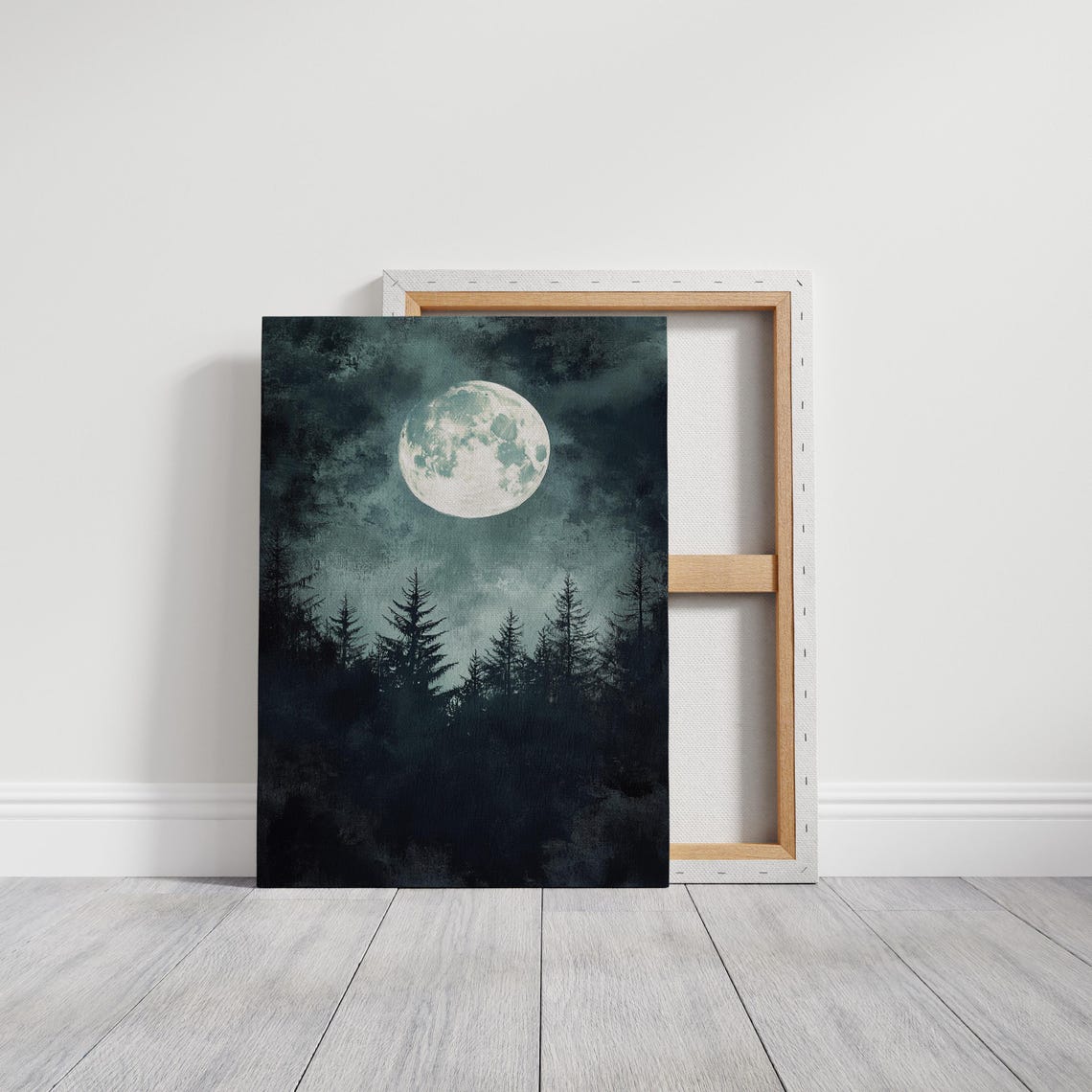 Full Moon Over Dark Pine Forest Night Sky Celestial Wall Poster - Image 4