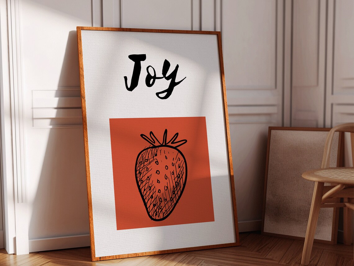 Strawberry Joy Fruit of the Spirit Hand Drawn Christian Quote Wall Art - Image 2