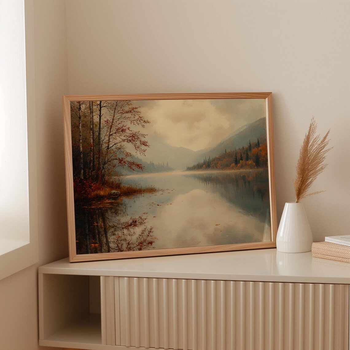 Misty Autumn Lake, Tranquil Foggy Forest Landscape - Image 2