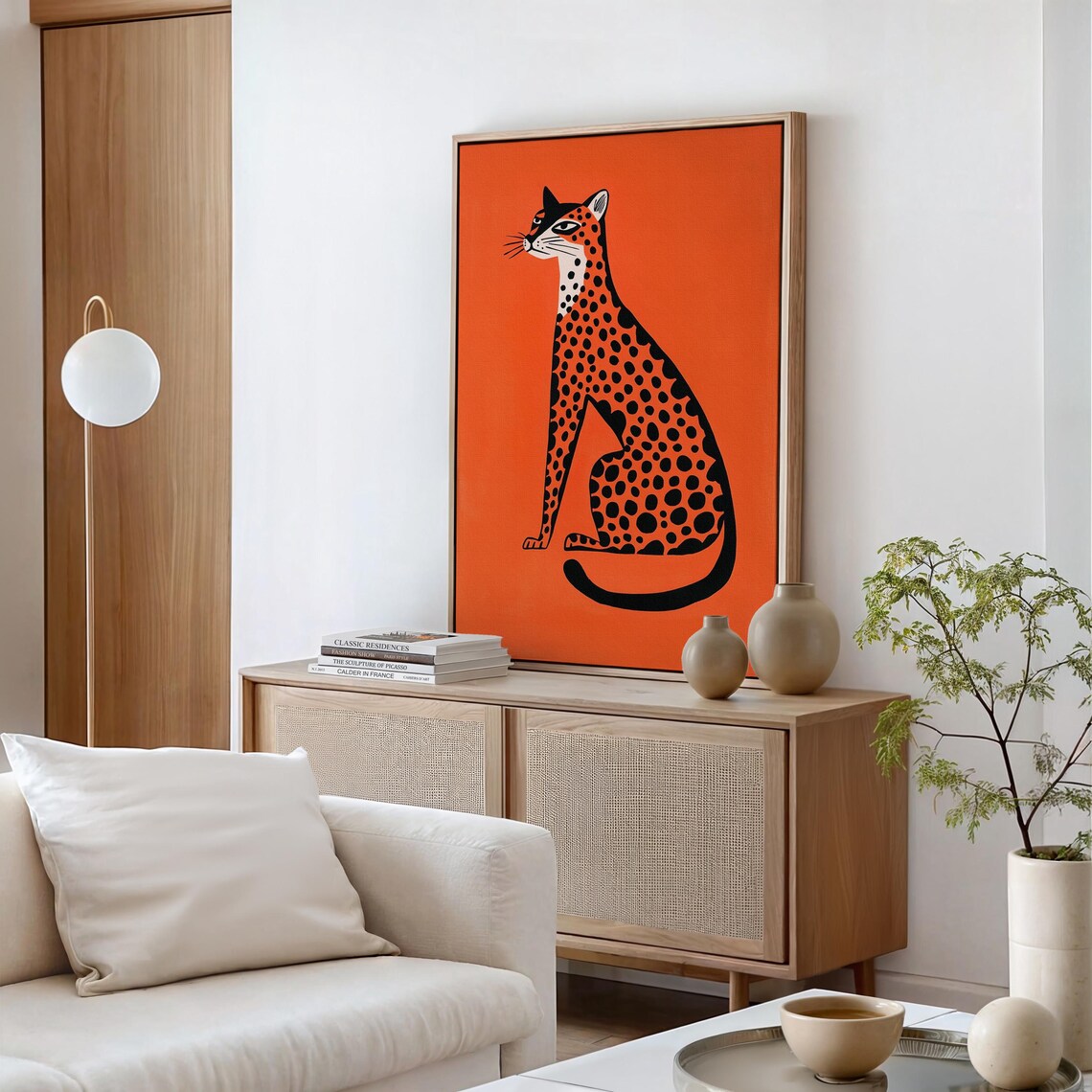Bold Abstract Cheetah Silhouette On Vibrant Orange Modern Animal Poster - Image 3