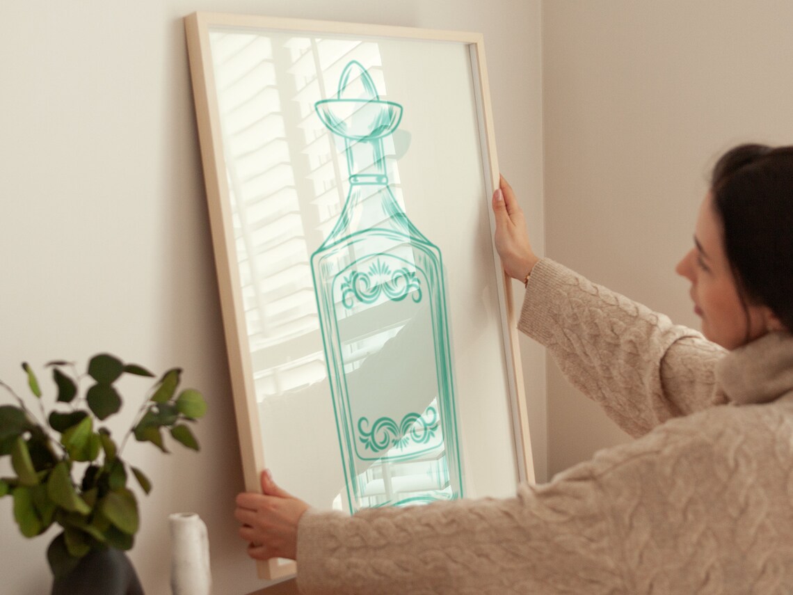 Sage Green Liquor Decanter Line Art Vintage Bar Room Wall Poster - Image 4
