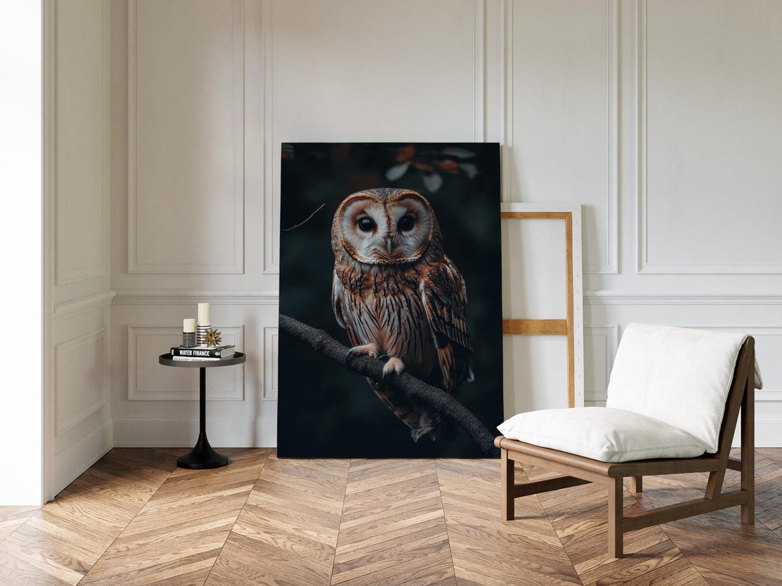 Tawny Owl Close-Up Portrait Dark Forest Wildlife Wall Art Print - Image 3