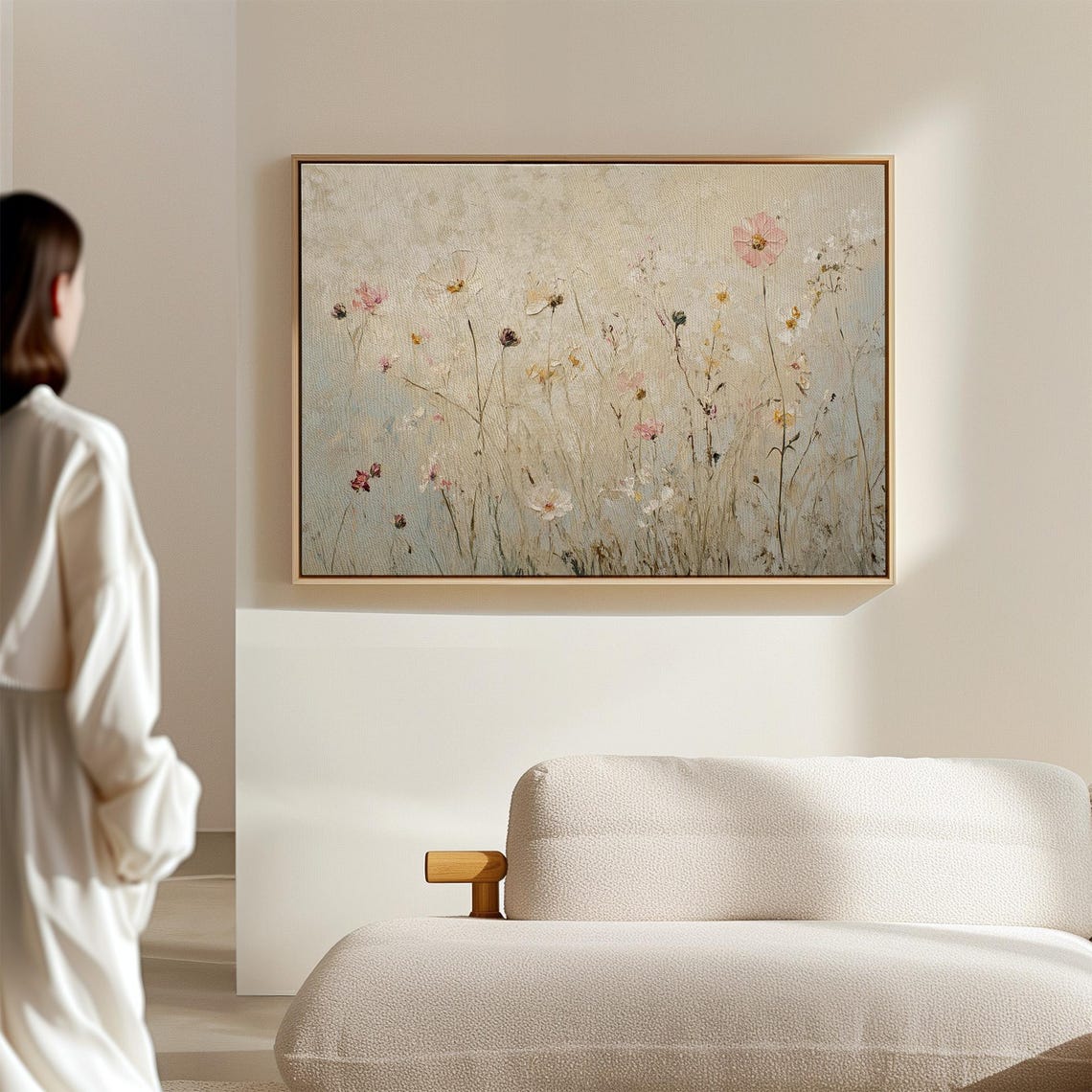 Delicate Wildflower Meadow Neutral Cream Beige Botanical Flower Print - Image 2