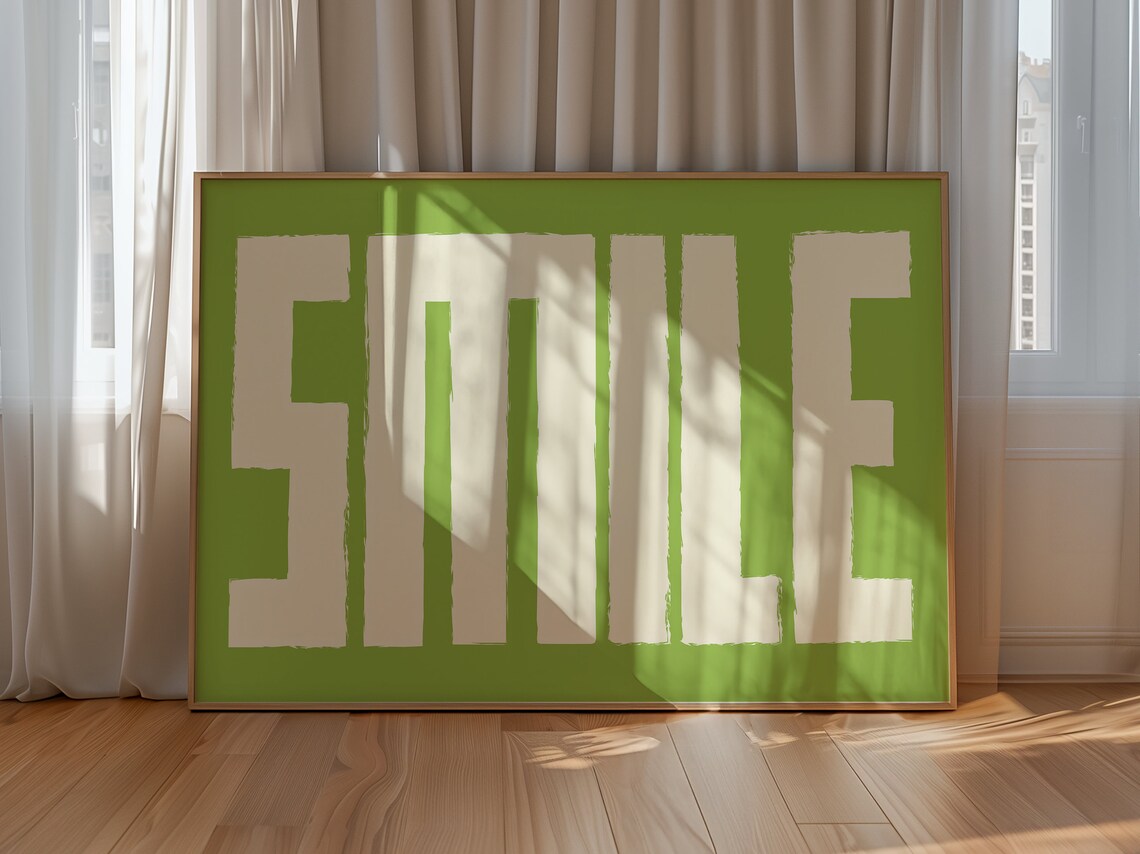 Smile Bold Cream Typography Lime Green Positive Quote Art Poster - Image 3