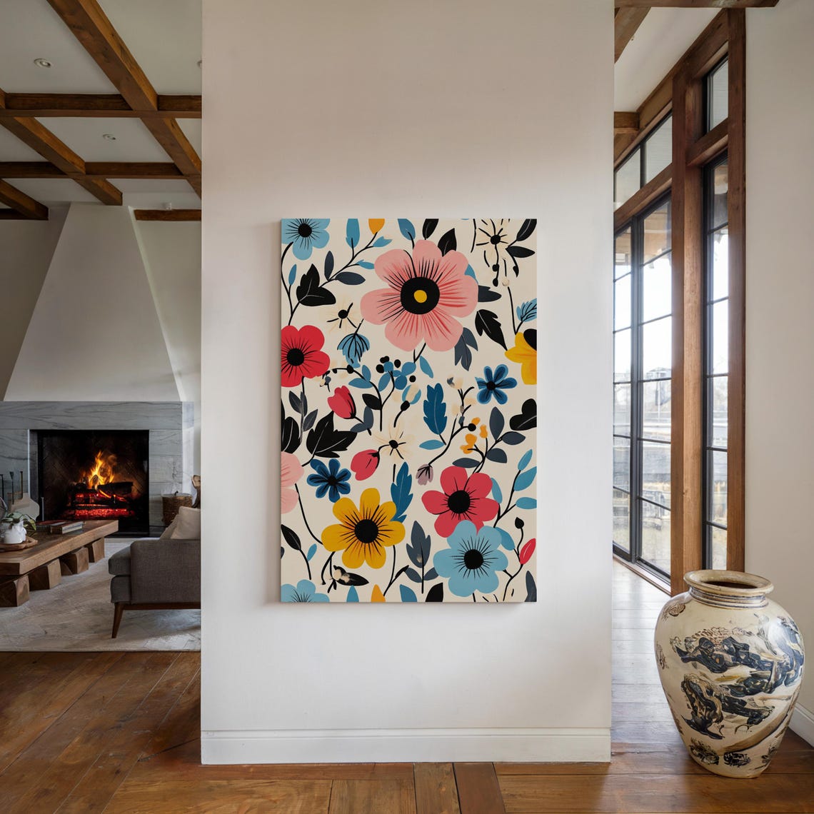 Vibrant Floral Blossoms Pink Red Yellow Blue Bold Botanical Poster - Image 4