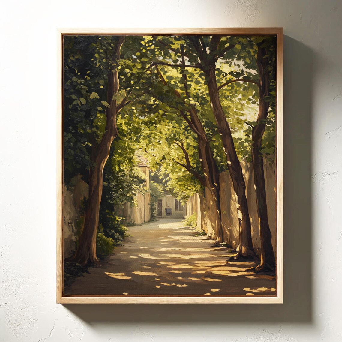 Sunlit Pathway Through Lush Trees Oil Painting Tranquil Landscape Wall Art For Rustic Nature Inspired Home Decor Wall Art Print - Image 4