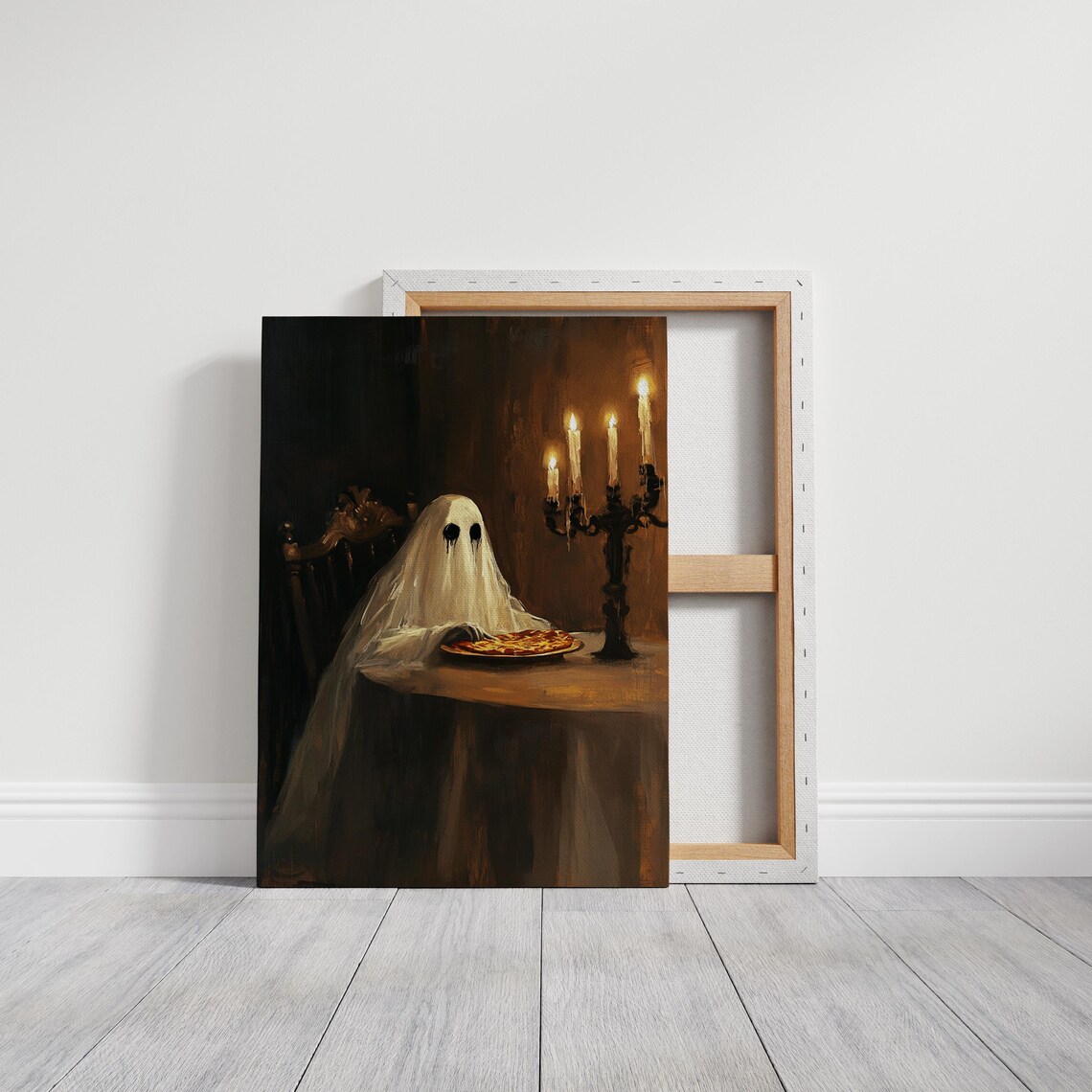 Ghost Eating Pizza Candlelight Gothic Halloween Spooky Dining Art Poster - Image 5