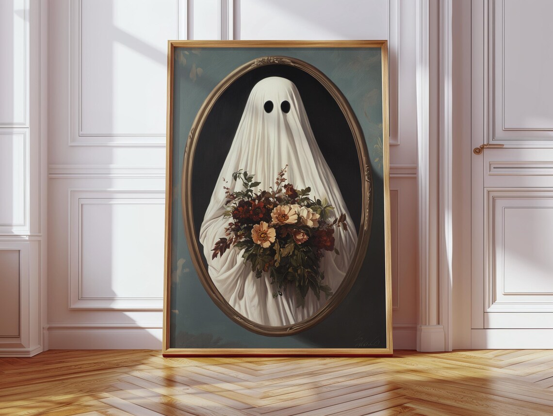 Ghost With Flowers, Vintage Oval Portrait Style