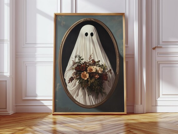 Ghost With Flowers, Vintage Oval Portrait Style