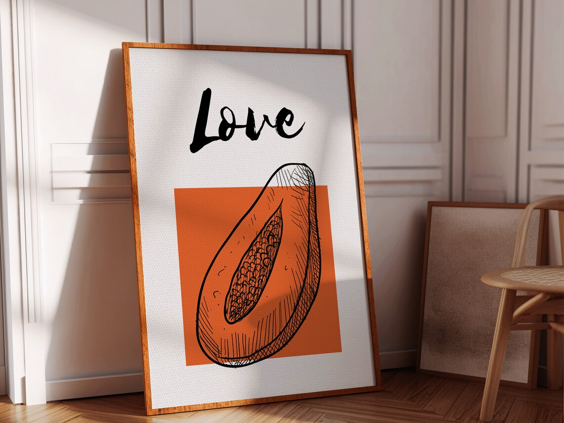 Papaya Love Fruit of the Spirit Hand Drawn Christian Quote Wall Art - Image 2