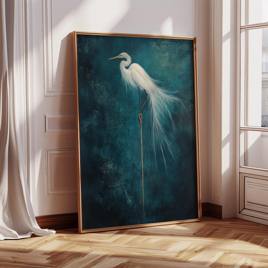 Elegant White Egret, Minimalist Wildlife Art Print