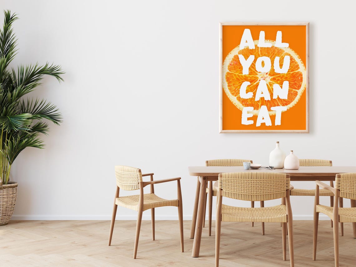All You Can Eat Bold Orange Slice Fruit Pop Art Kitchen Wall Print - Image 2