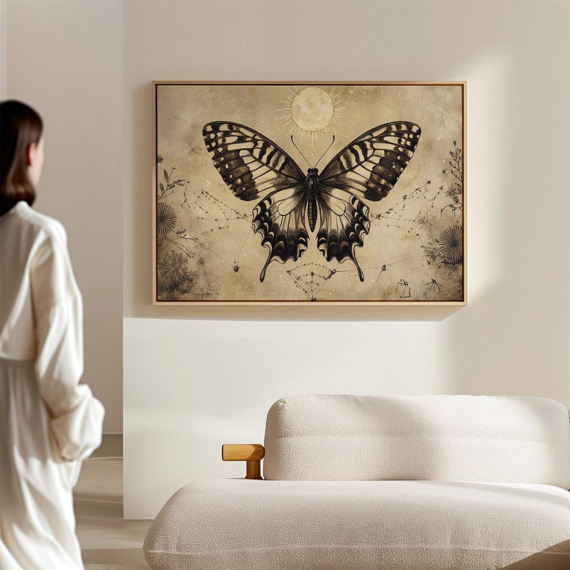 Vintage Sepia Swallowtail Butterfly Celestial Sun Astrology Art Poster - Image 4