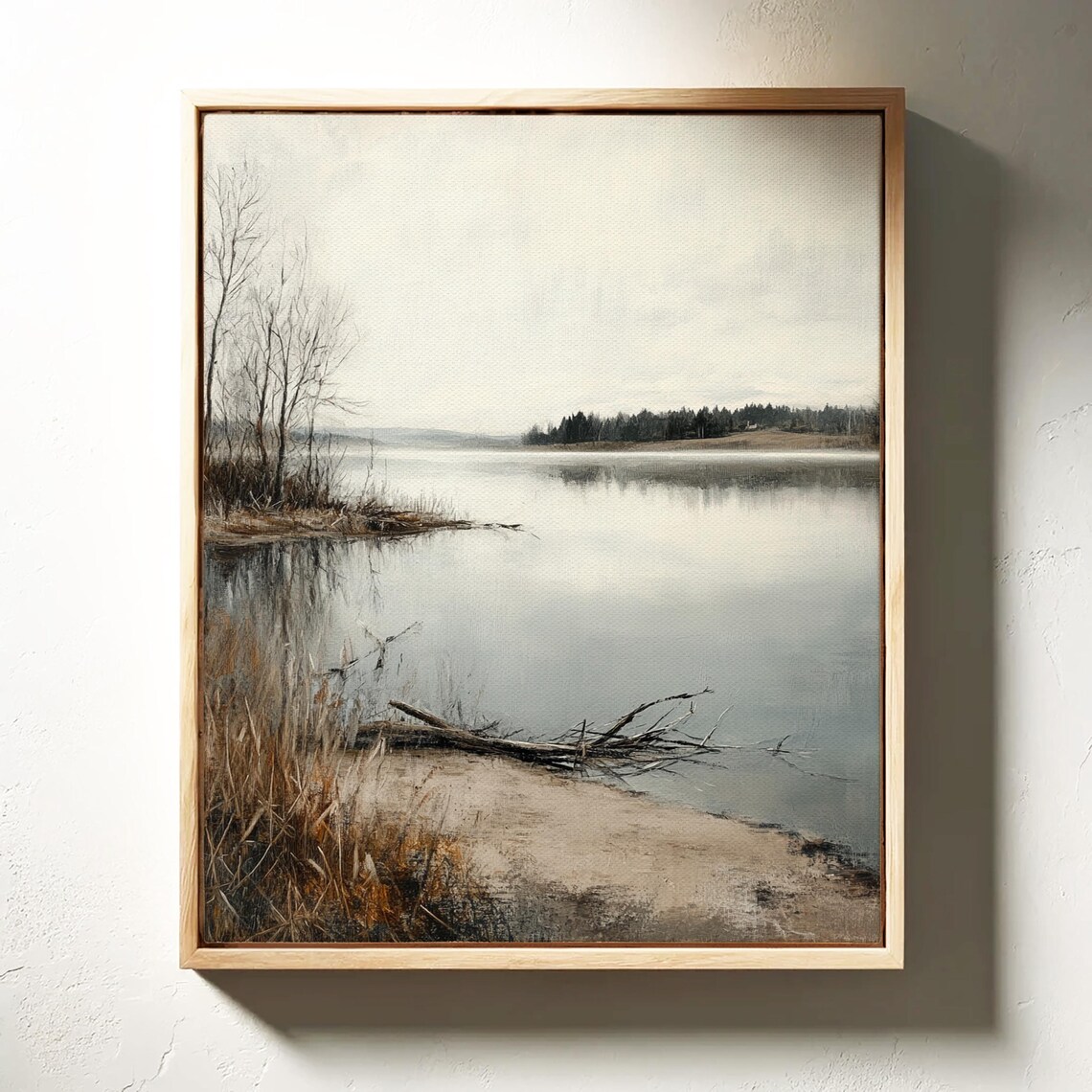 Serene Lake Landscape, Minimalist Nature Painting - Image 4