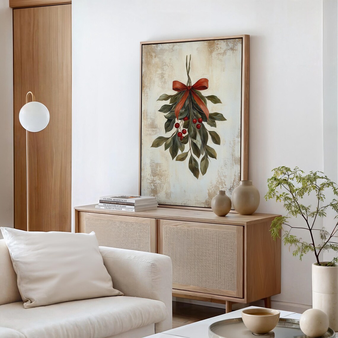 Vintage Mistletoe Painting, Rustic Christmas Decor - Image 4