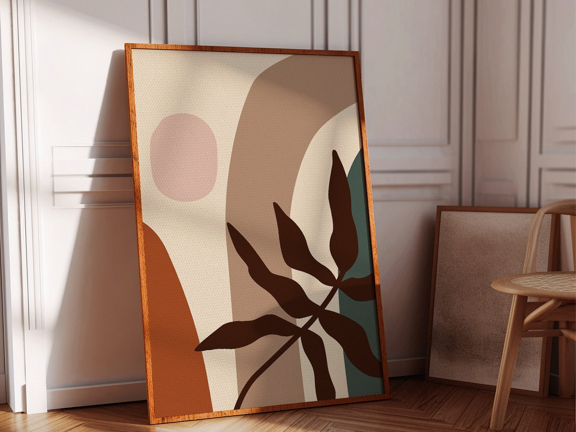 Cream Brown Arch Botanical Leaf Abstract Earth Tone Wall Poster