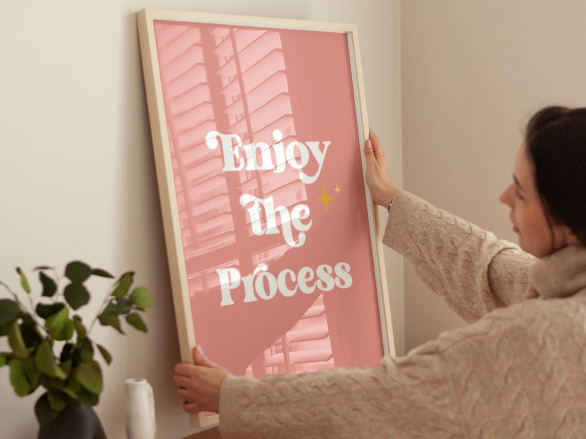 Enjoy The Process White Retro Typography On Pink Motivational Poster - Image 2