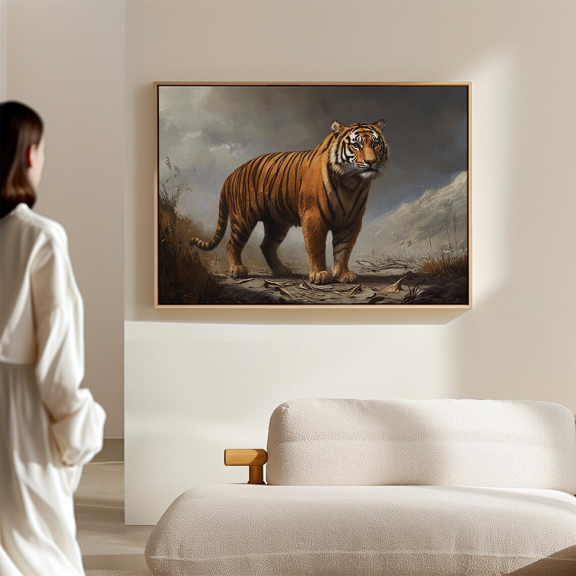 Regal Tiger In The Mountains, Rustic Nature Art Print - Image 3