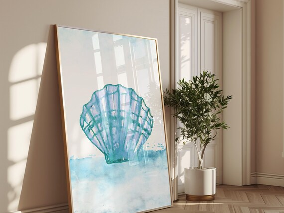 Watercolor Seashell Art Ocean Theme Coastal Wall Print Nautical Home Decor For Beach House Shell Artwork