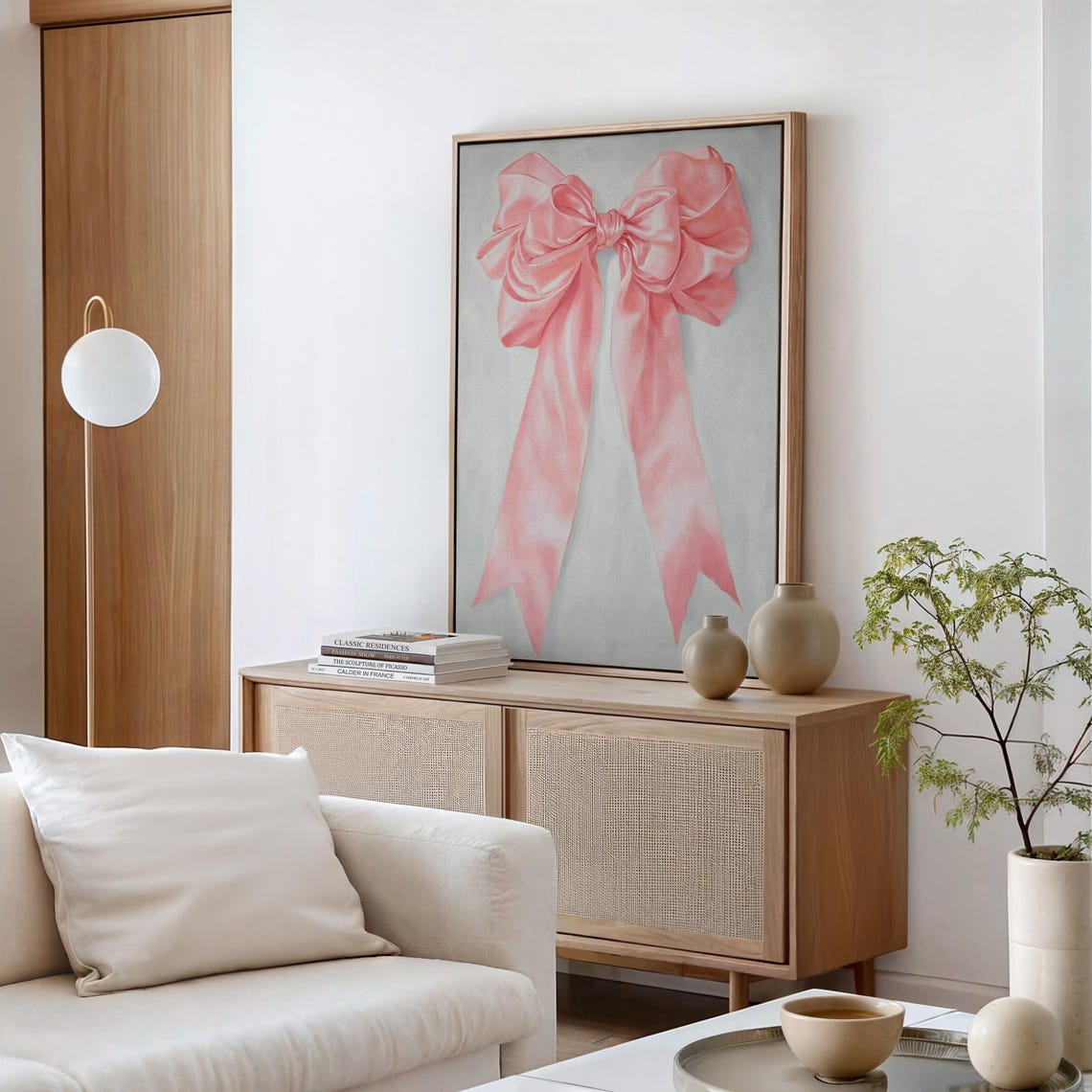 Pink Satin Ribbon Bow Large Feminine Minimalist Still Life Art Poster - Image 2