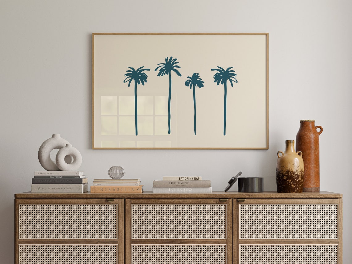 Palm Tree Silhouette Line Art Minimalist Beach Vibe Wall Art Poster - Image 2