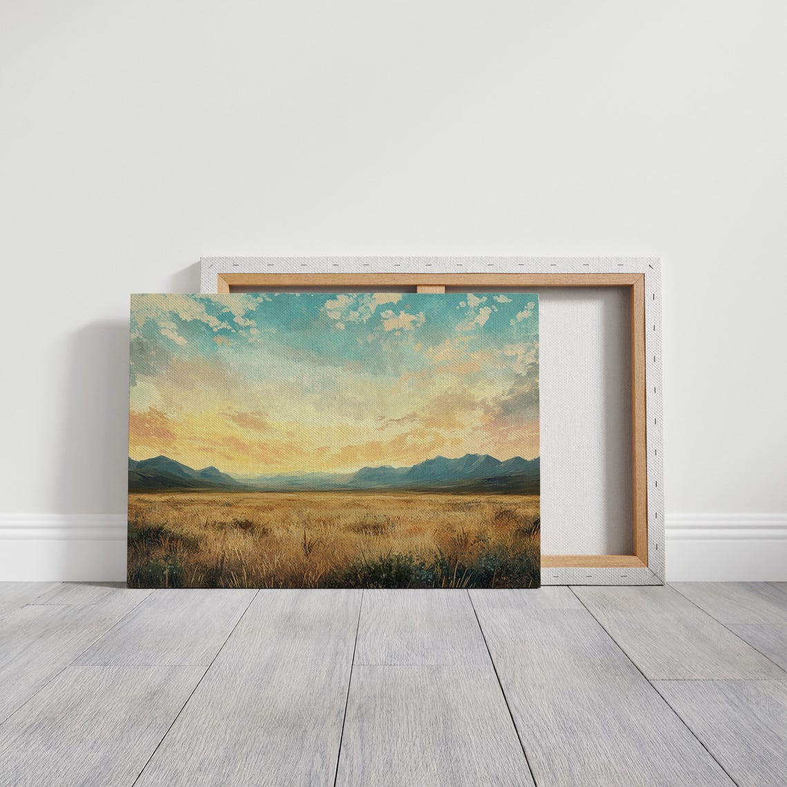 Golden Sunset Over Mountain Range In Serene Prairie Landscape Wall Art Print - Image 4